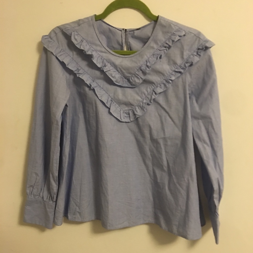 Blue Frill Long Sleeve Blouse
